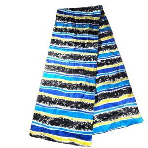 Striped Scarf Vtg Sarah Coventry Black Blue Yellow vibrant elegant women artsy